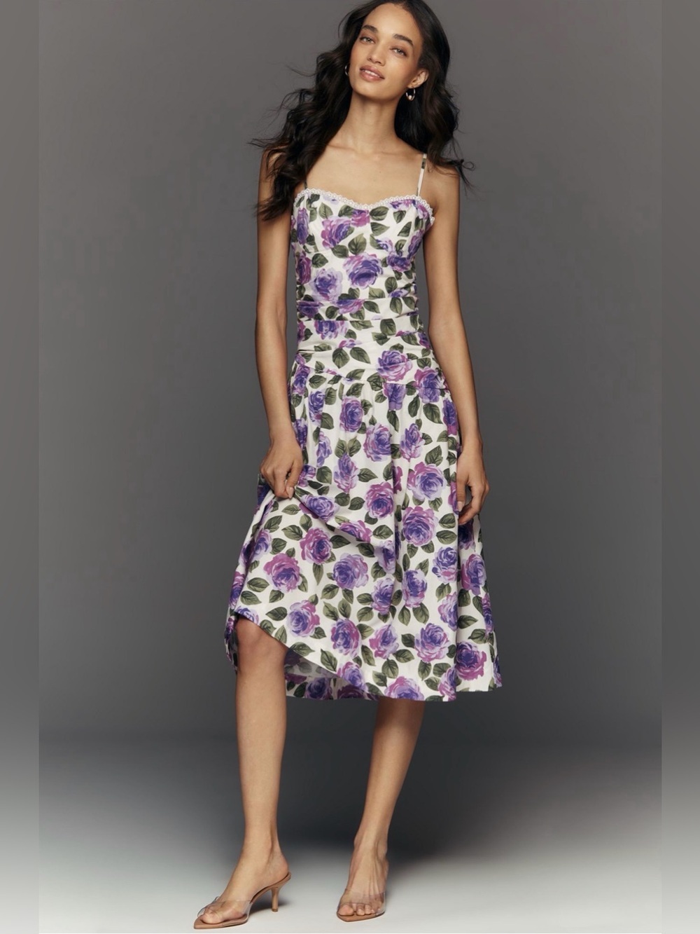NWT Anthropologie Maeve Floral Cotton Midi Dress Sweetheart Purple, Size XL